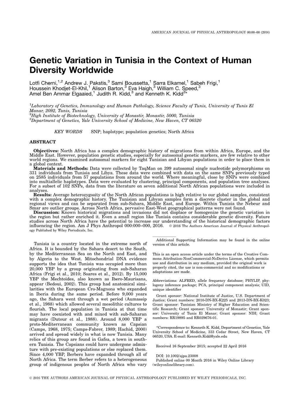 Genetic Variation in Tunisia in the Context of Human Diversity Worldwide