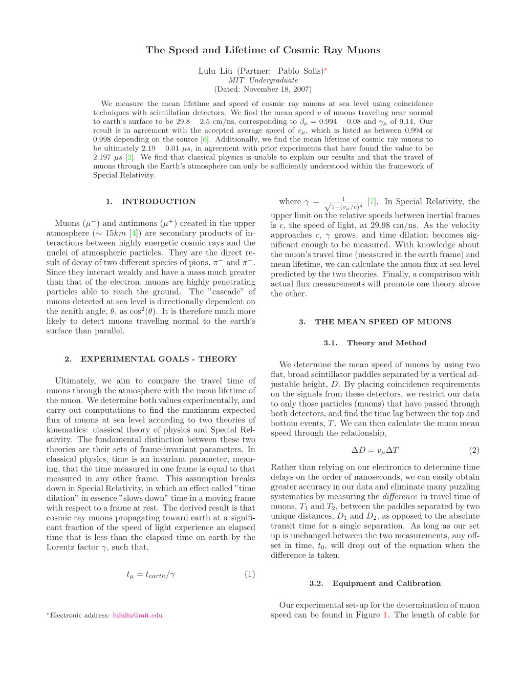 The Speed and Lifetime of Cosmic Ray Muons