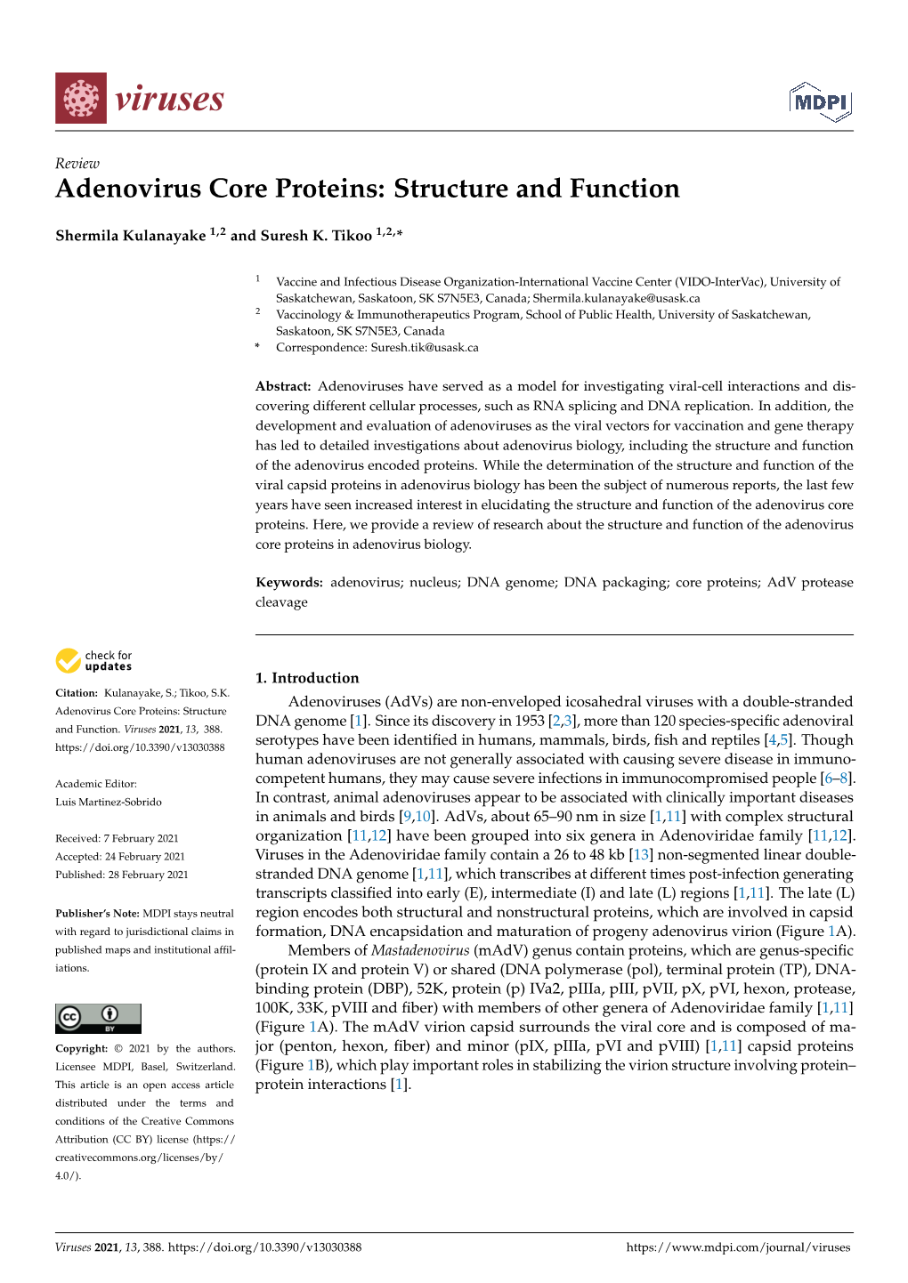 Adenovirus Core Proteins: Structure and Function