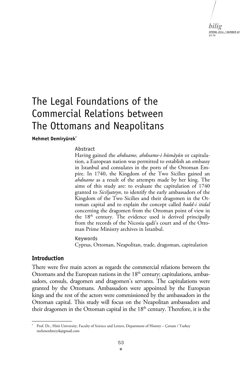 The Legal Foundations of the Commercial Relations Between The