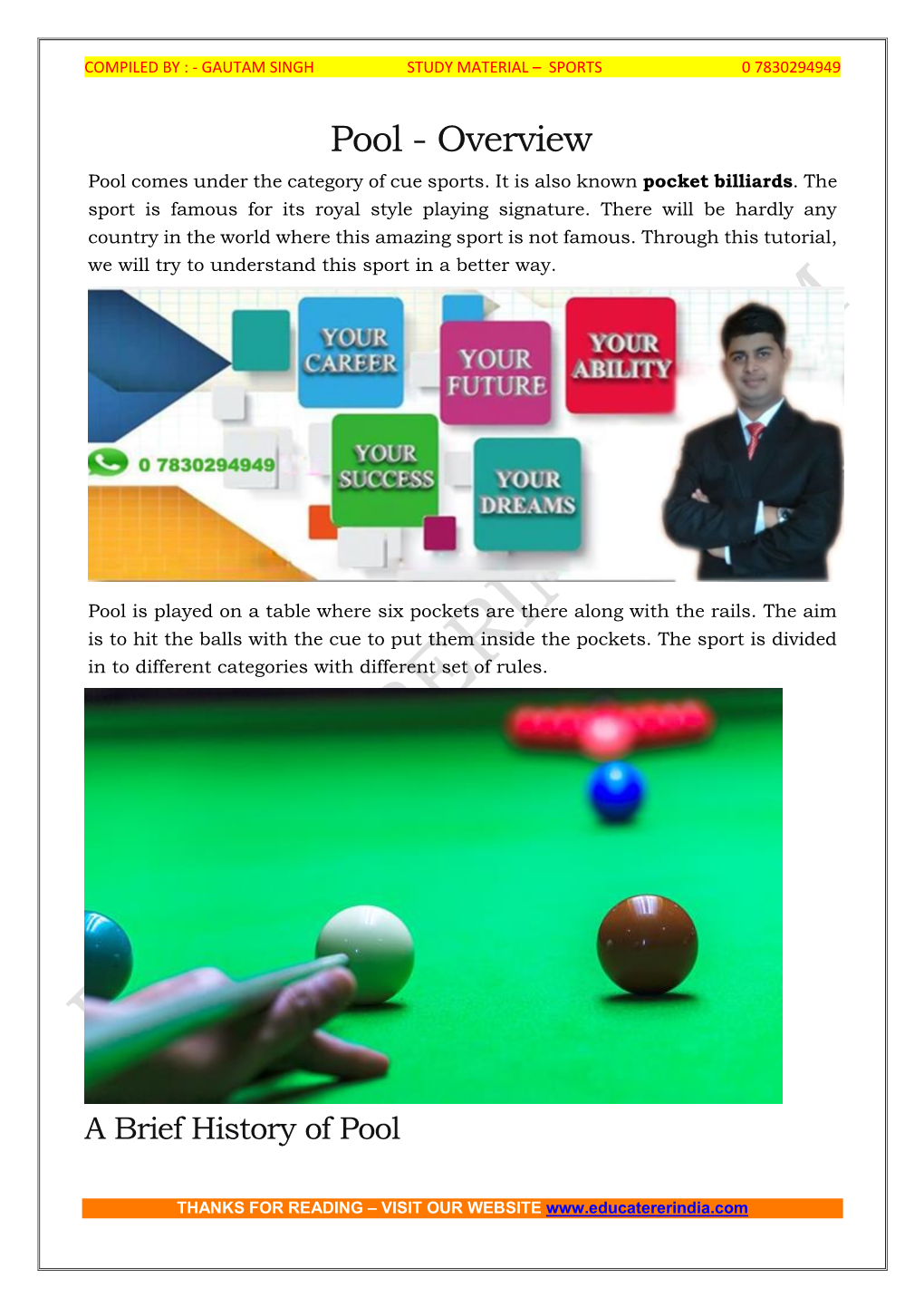 Pool - Overview Pool Comes Under the Category of Cue Sports