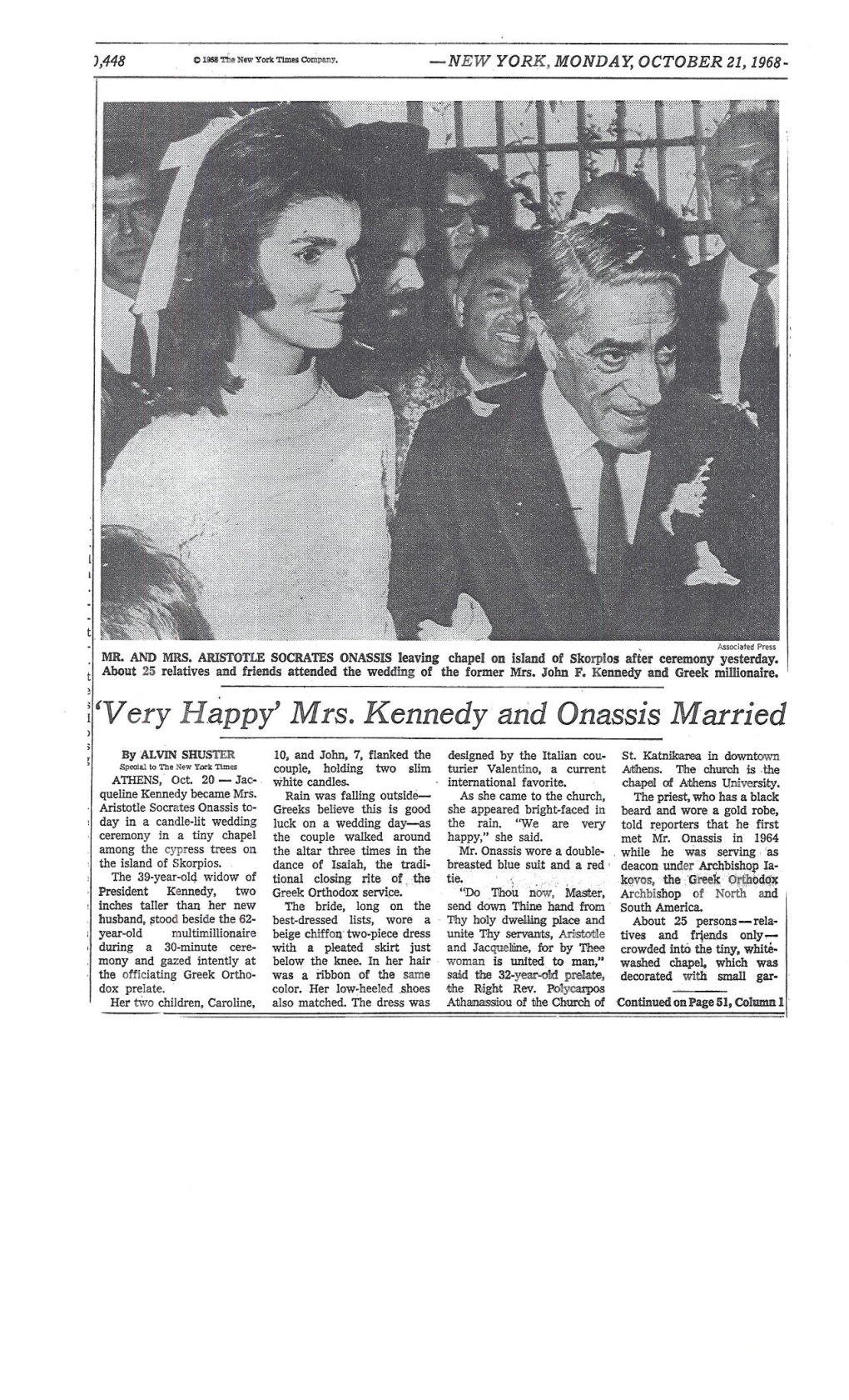 `Very Happy' Mrs. Kennedy and Onassis Married