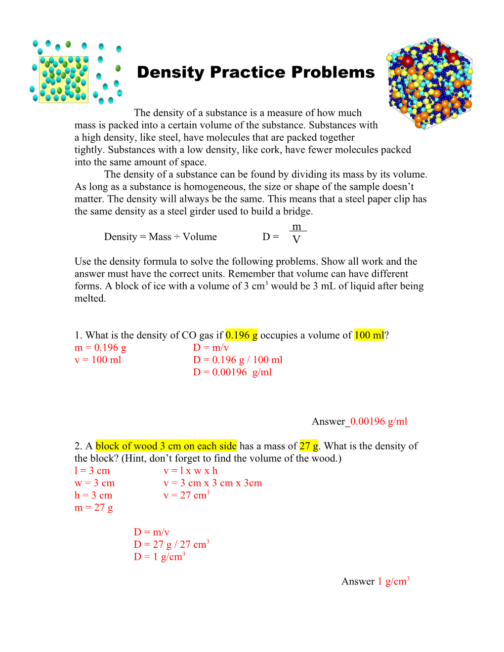 Density Practice Problems