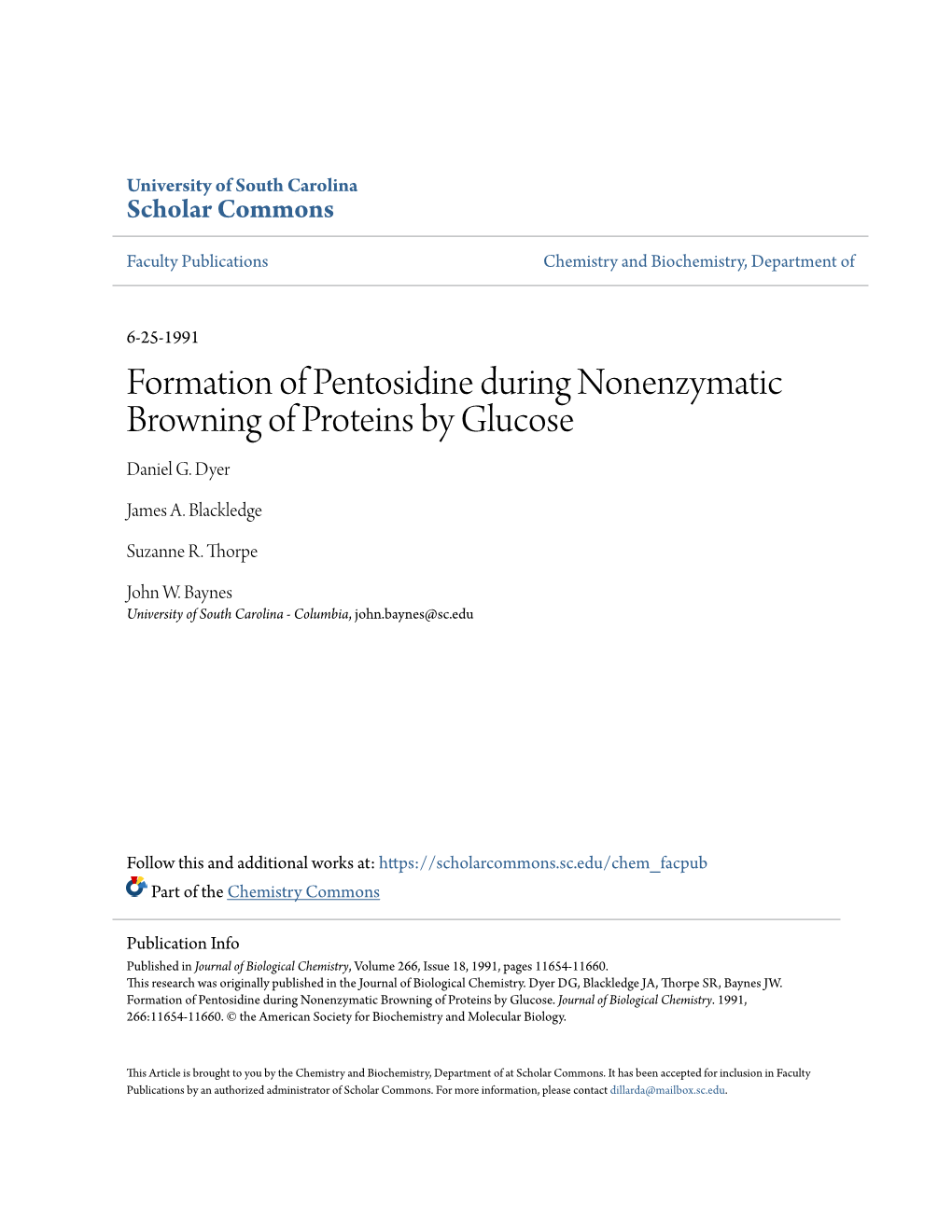 Formation of Pentosidine During Nonenzymatic Browning of Proteins by Glucose Daniel G