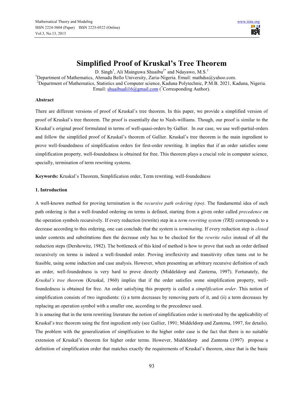 Simplified Proof of Kruskal's Tree Theorem