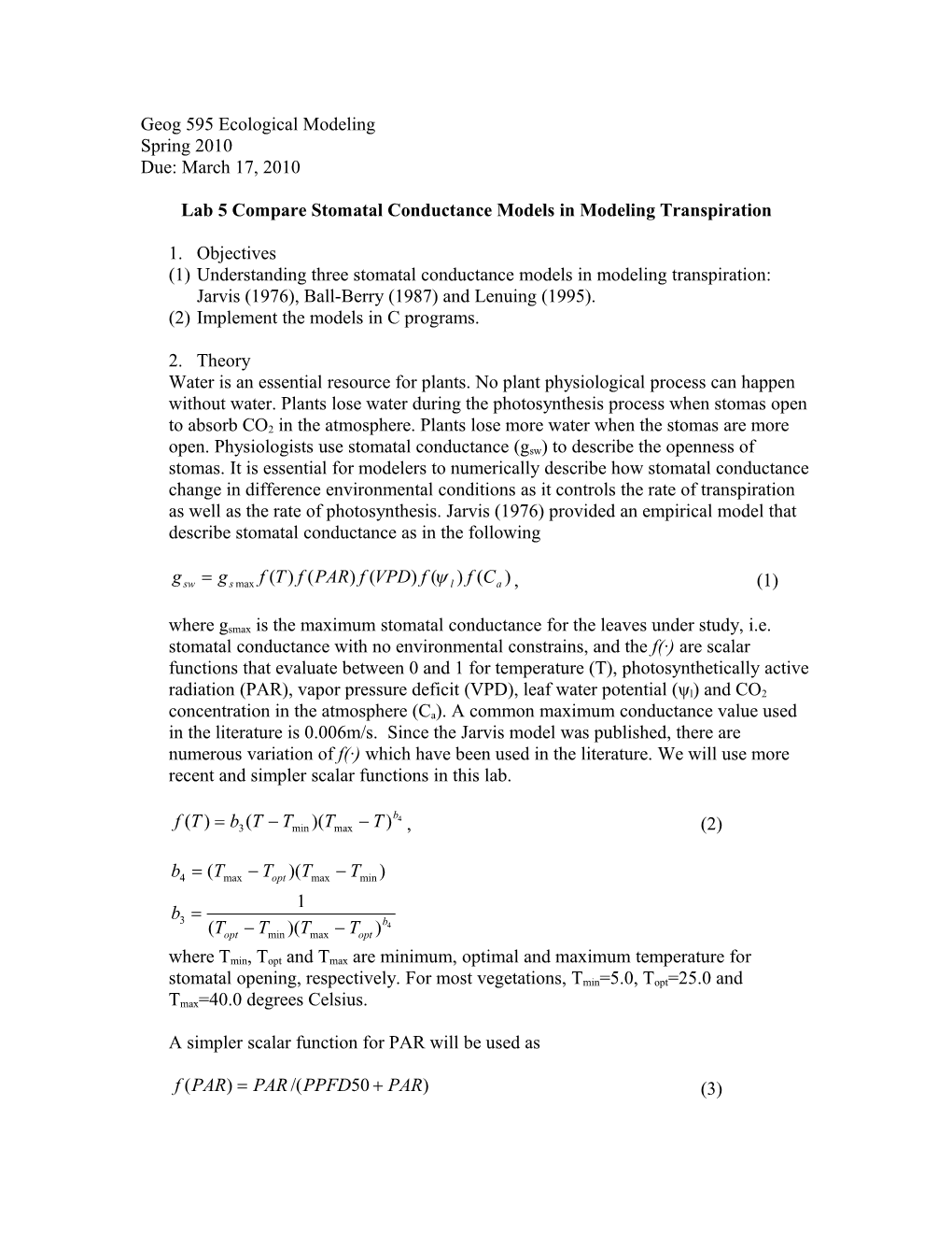 Geog 595 Ecological Modeling