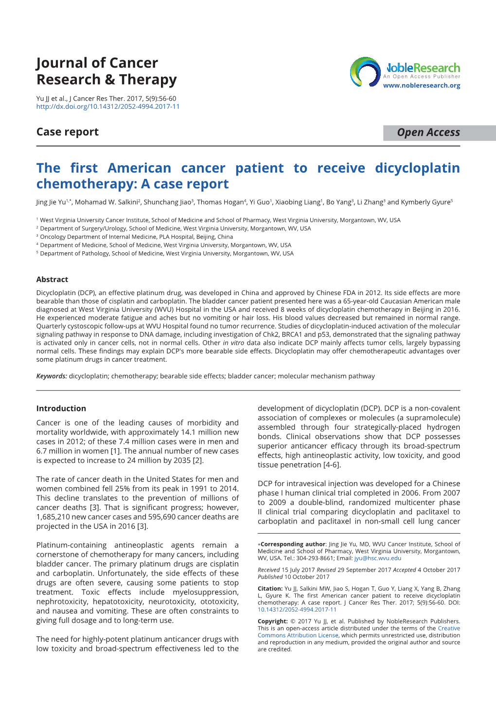 The First American Cancer Patient to Receive Dicycloplatin Chemotherapy: a Case Report