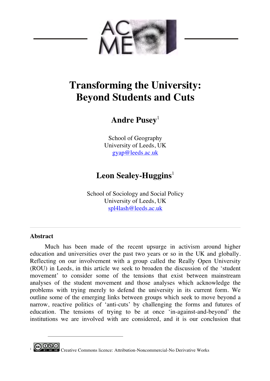 Transforming the University: Beyond Students and Cuts