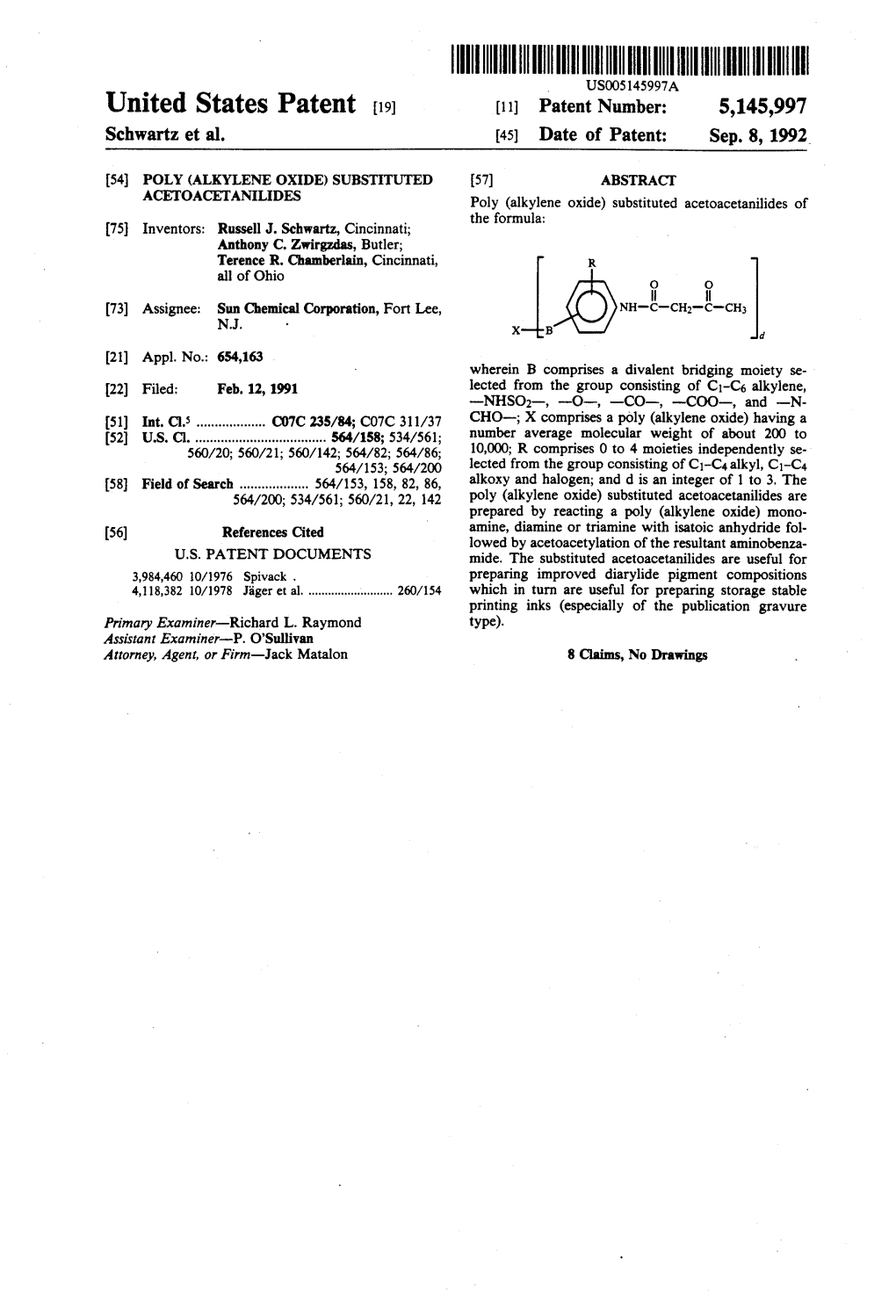 United States Patent (19) (11) Patent Number: 5,145,997 Schwartz Et Al