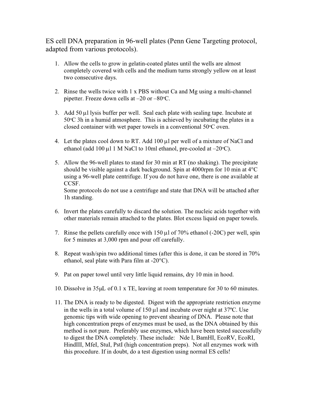 ES Cell DNA Preparation in 96-Well Plates