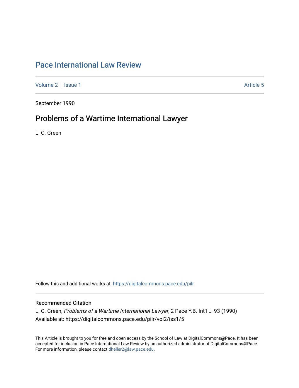 Problems of a Wartime International Lawyer
