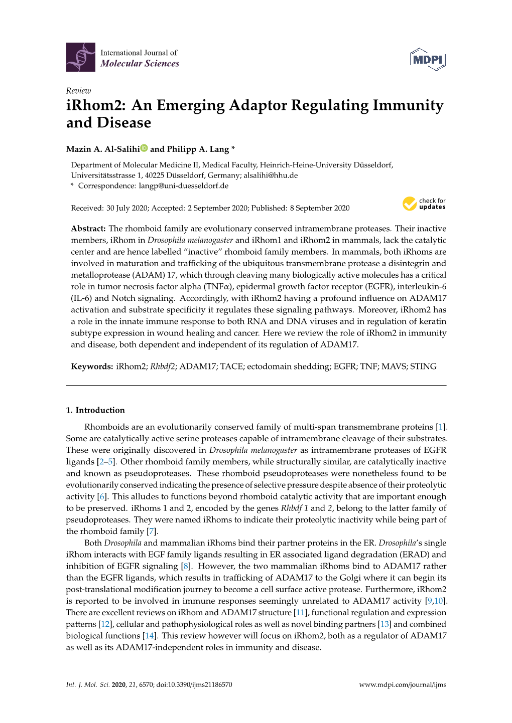 Irhom2: an Emerging Adaptor Regulating Immunity and Disease