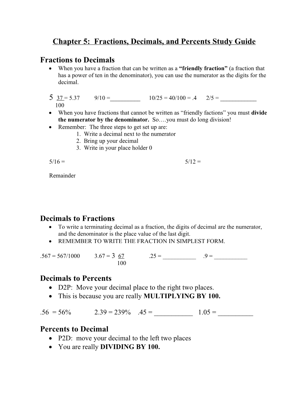 Fractions to Decimals