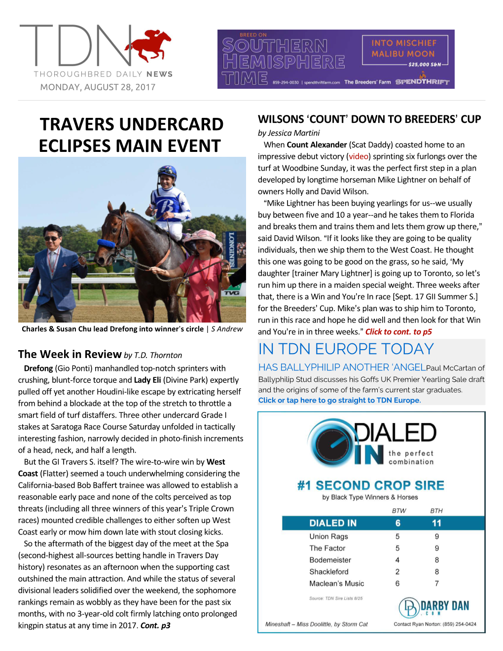 Travers Undercard Eclipses Main Event Yet the Inevitable Comparisons to Stablemate Arrogate Should Stop Beyond Establishing That Both Colts Were Late-Developing (Cont