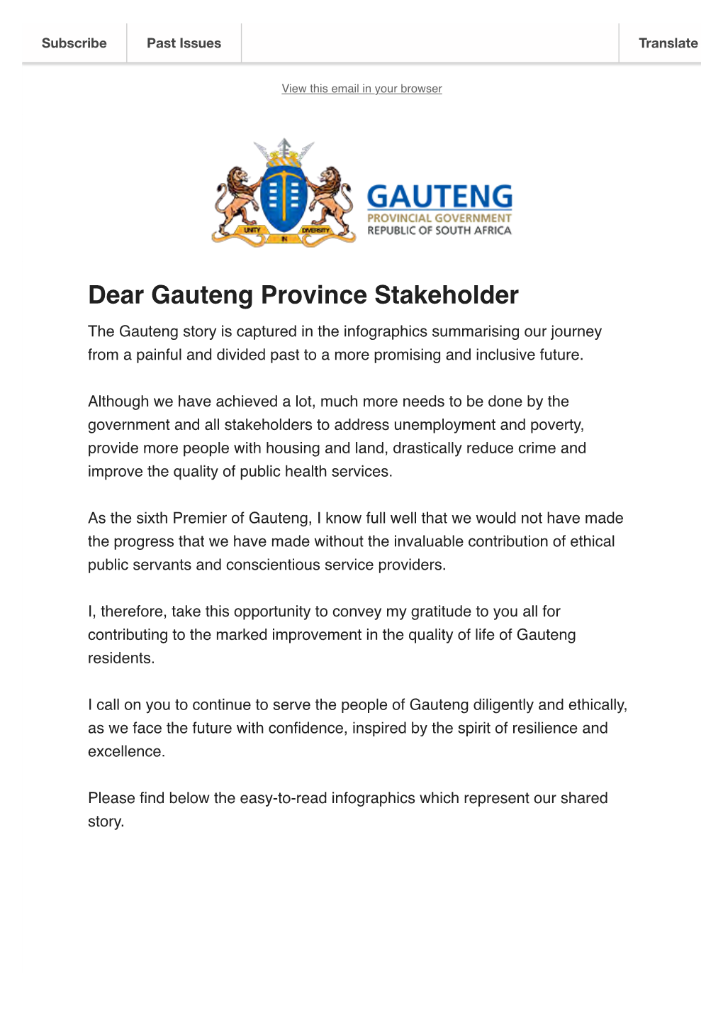 Dear Gauteng Province Stakeholder