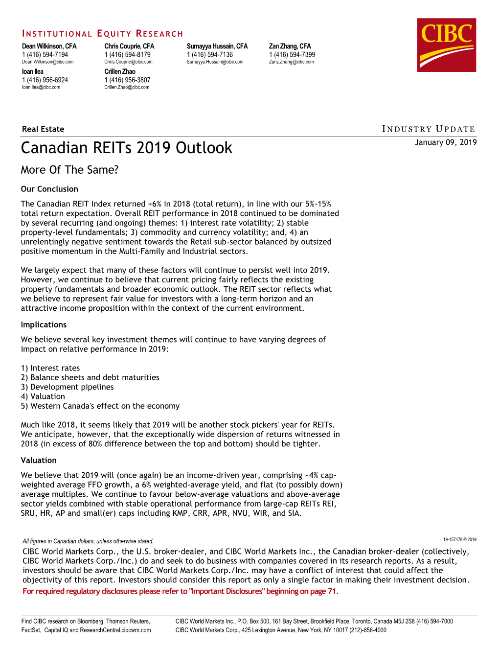 Canadian Reits 2019 Outlook More of the Same?