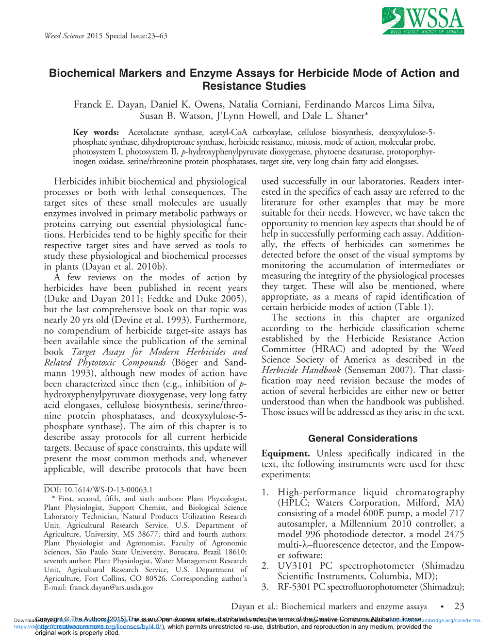 Biochemical Markers and Enzyme Assays for Herbicide Mode of Action and Resistance Studies Franck E