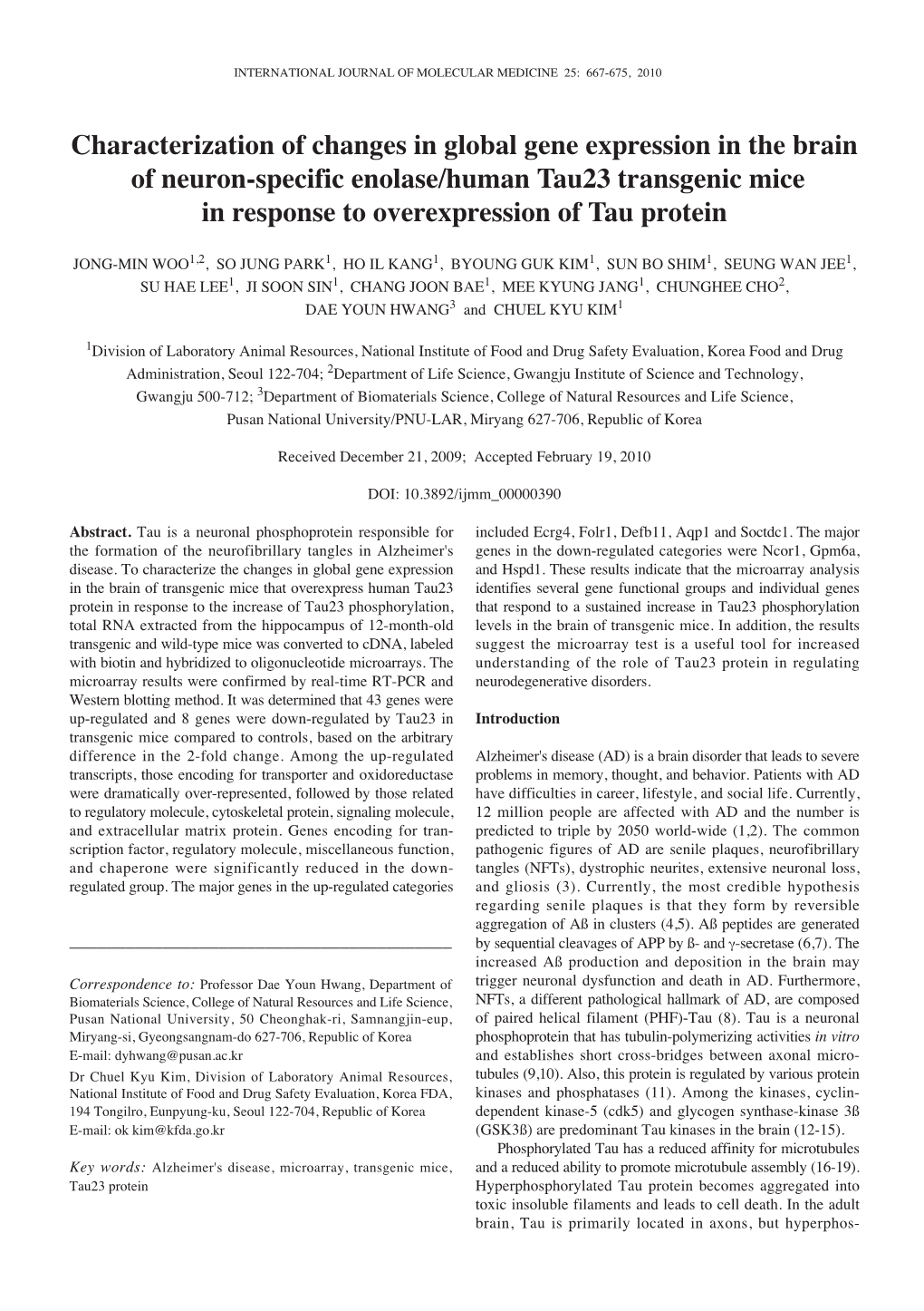 Characterization of Changes in Global Gene Expression in the Brain of Neuron-Specific Enolase/Human Tau23 Transgenic Mice in Response to Overexpression of Tau Protein