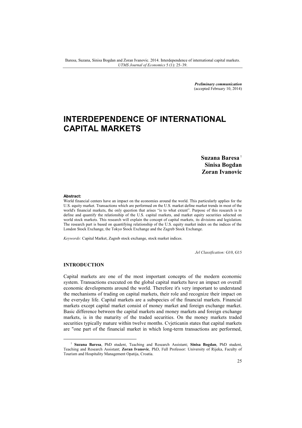 Interdependence of International Capital Markets