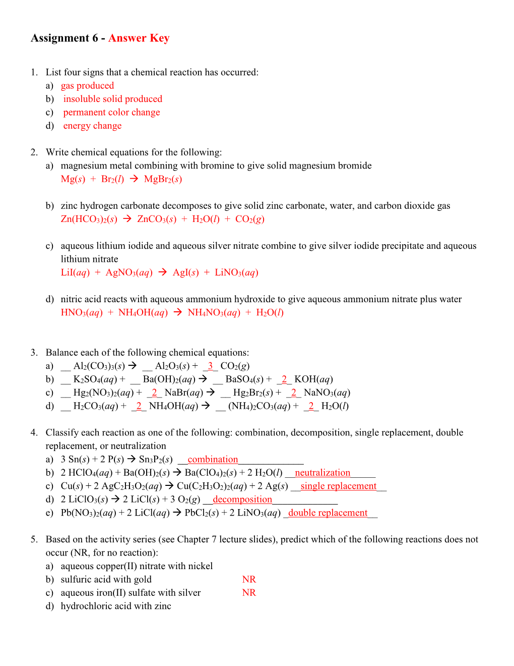 Assignment 6 - Answer Key