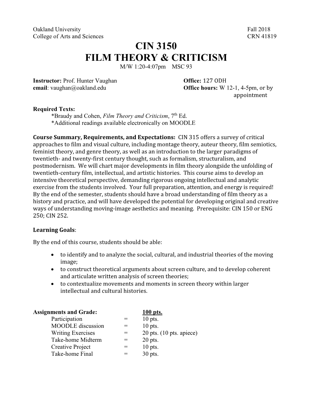 Cin 3150 Film Theory & Criticism