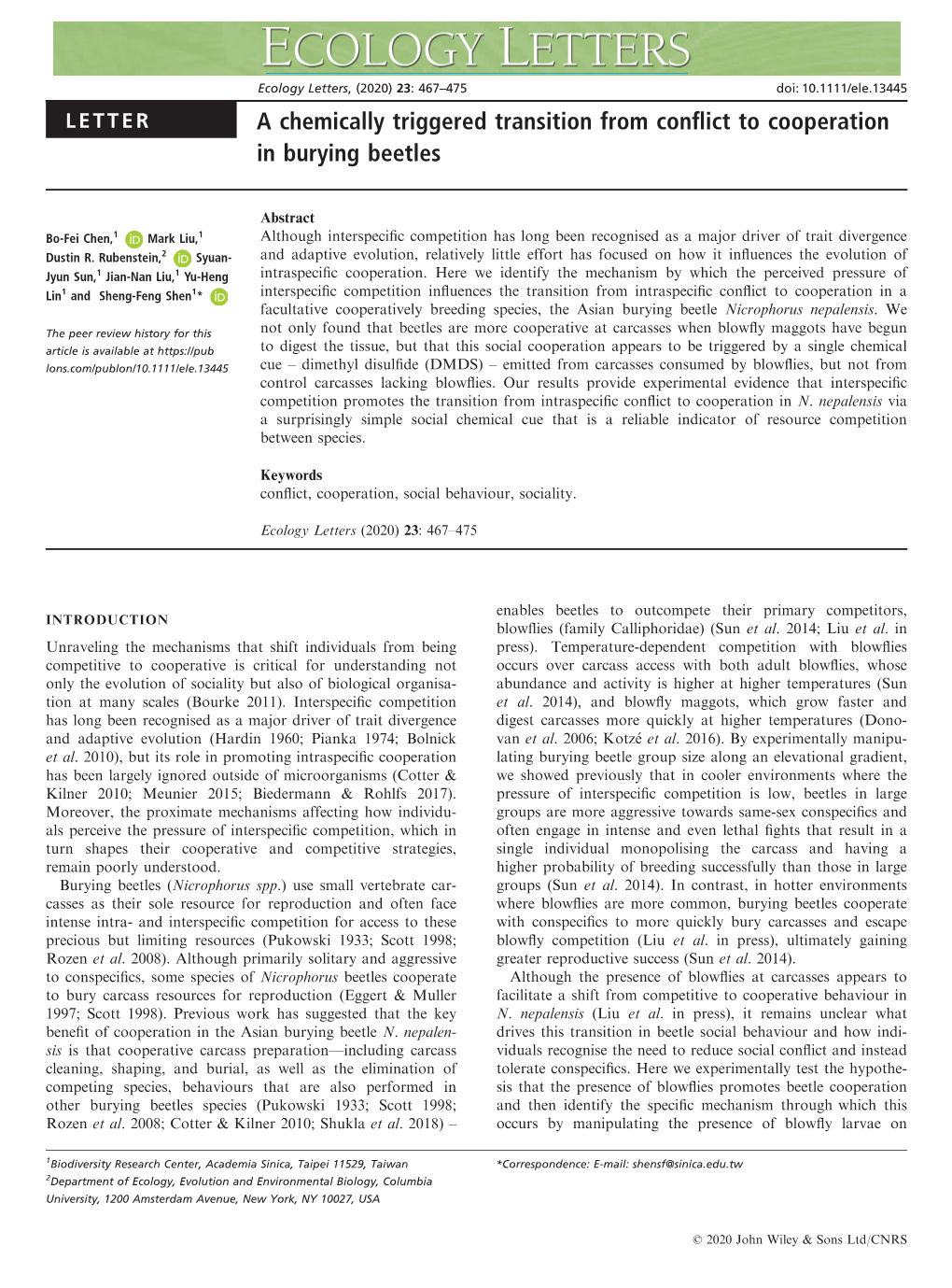 A Chemically Triggered Transition from Conflict to Cooperation in Burying