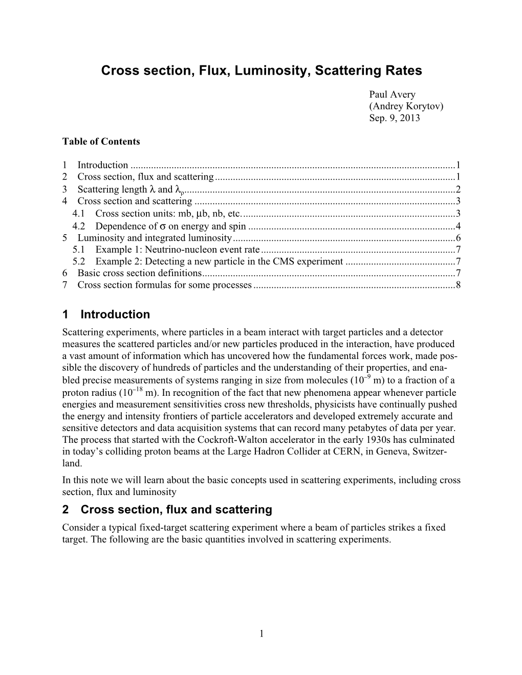 Cross Section, Flux, Luminosity, Scattering Rates