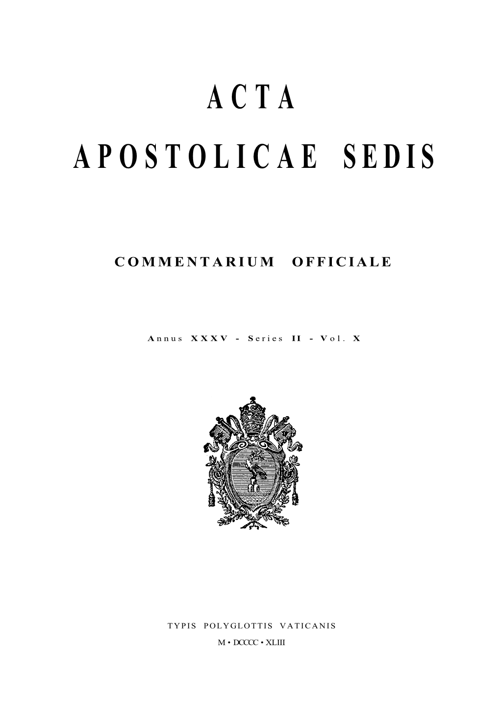 Acta Apostolicae Sedis Vol