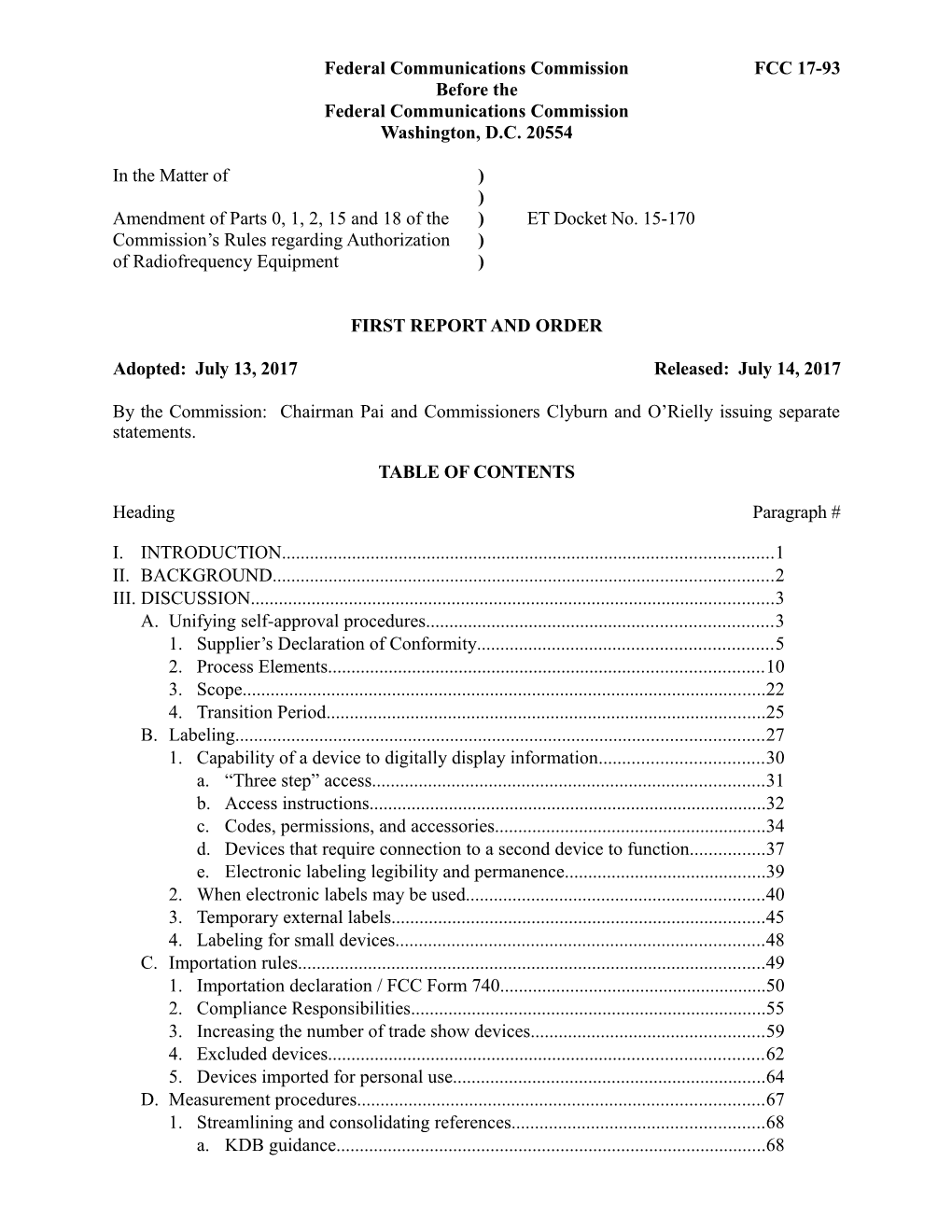 Federal Communications Commission FCC 17-93