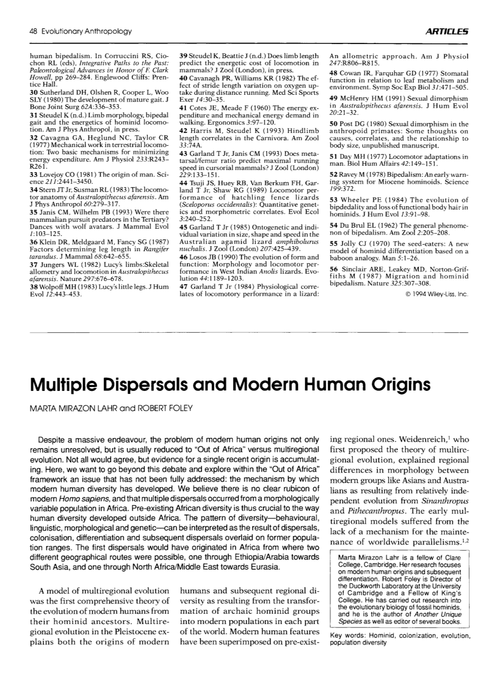 Multiple Dispersals and Modern Human Origins