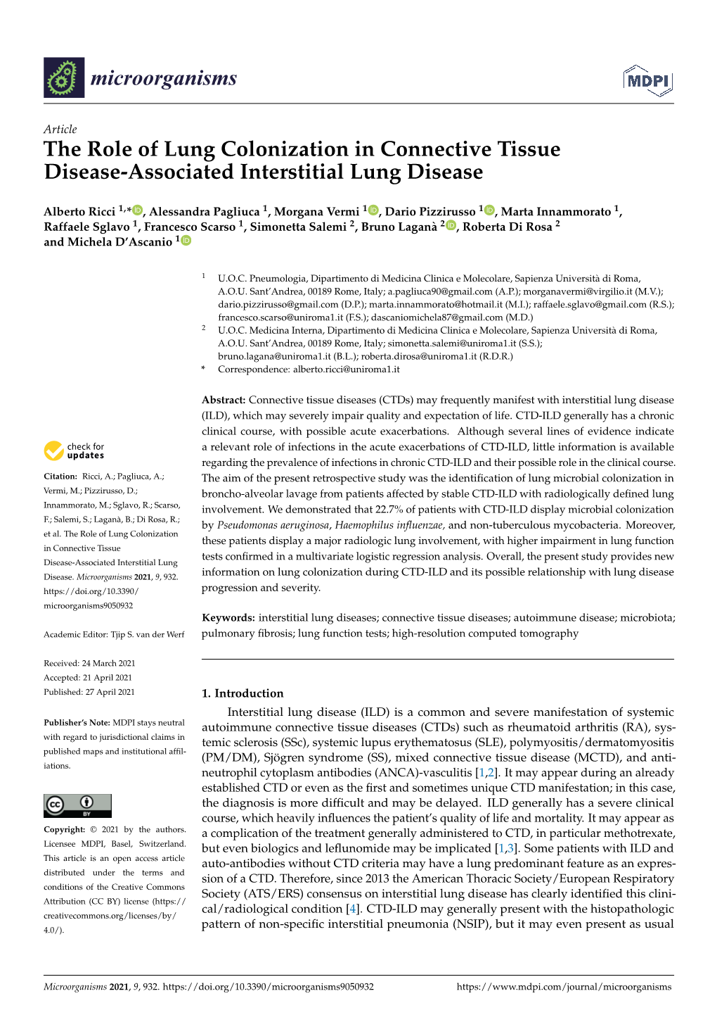 The Role of Lung Colonization in Connective Tissue Disease-Associated Interstitial Lung Disease