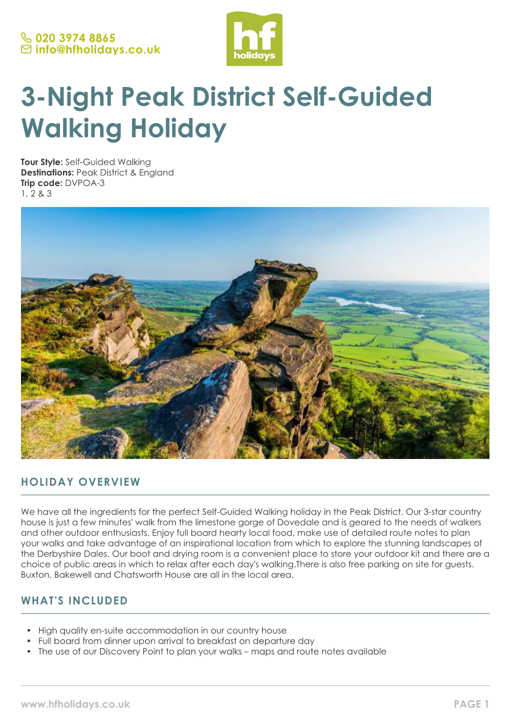 3-Night Peak District Self-Guided Walking Holiday