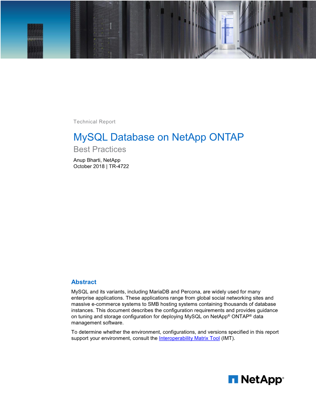 TR-4722: Mysql Database on Netapp ONTAP Best Practices