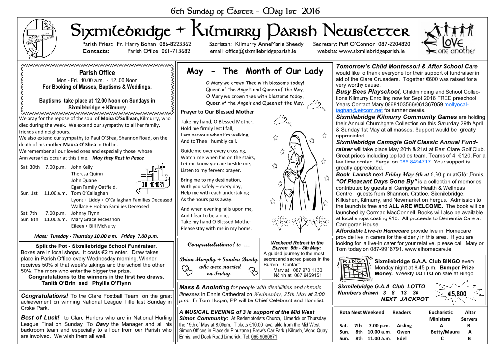 Sixmilebridge + Kilmurry Parish Newsletter Parish Priest: Fr