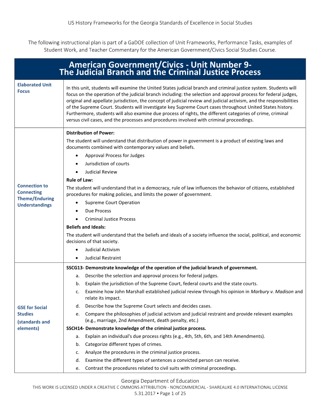 Unit 9: the Judicial Branch and the Criminal Justice Process