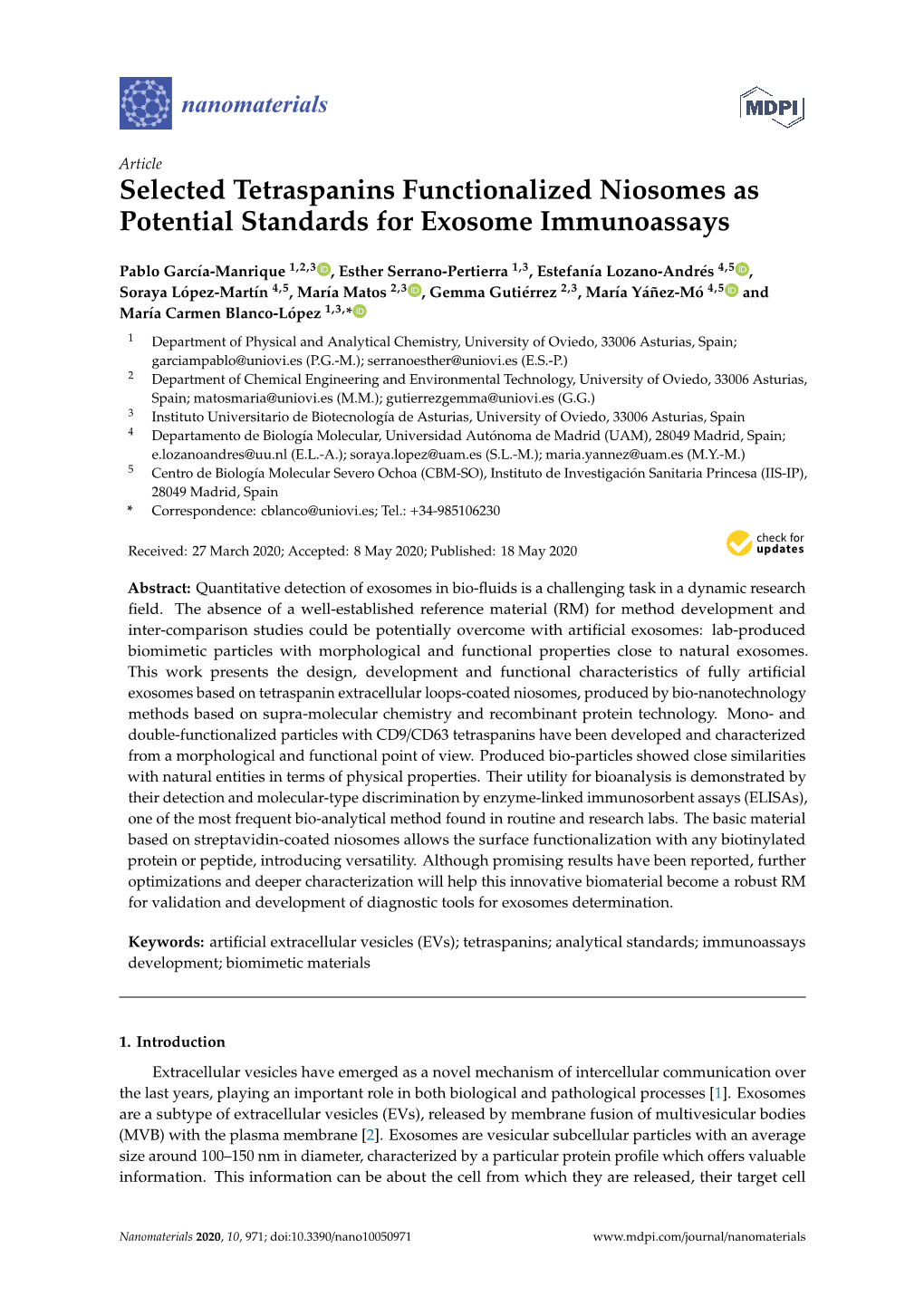 Selected Tetraspanins Functionalized Niosomes As Potential Standards for Exosome Immunoassays