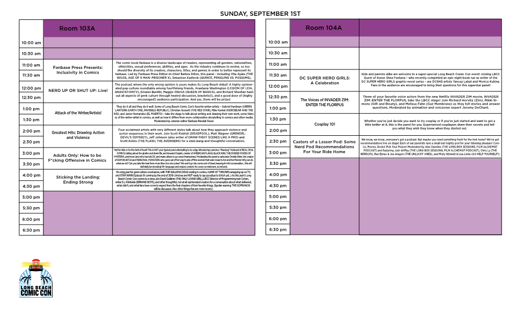 Sunday Schedule LBCC19