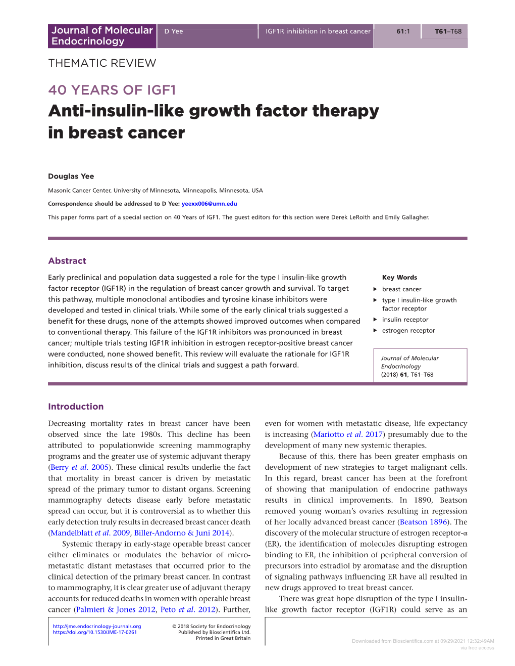 Anti-Insulin-Like Growth Factor Therapy in Breast Cancer