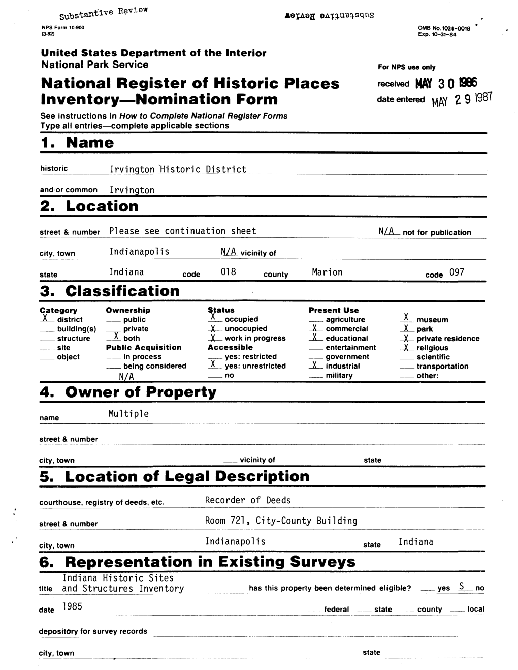 National Register of Historic Places Inventory—Nomination Form 1