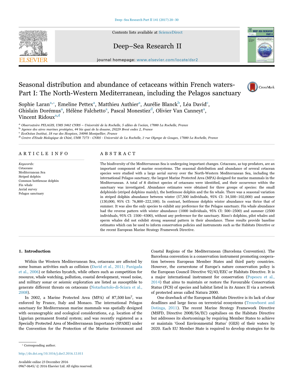 Seasonal Distribution and Abundance of Cetaceans Within French Waters