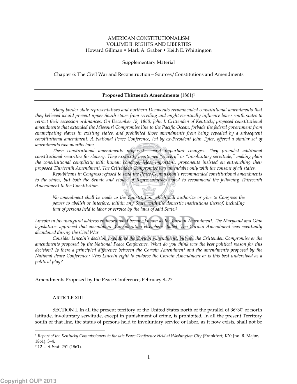 Proposed Thirteenth Amendments (1861)1