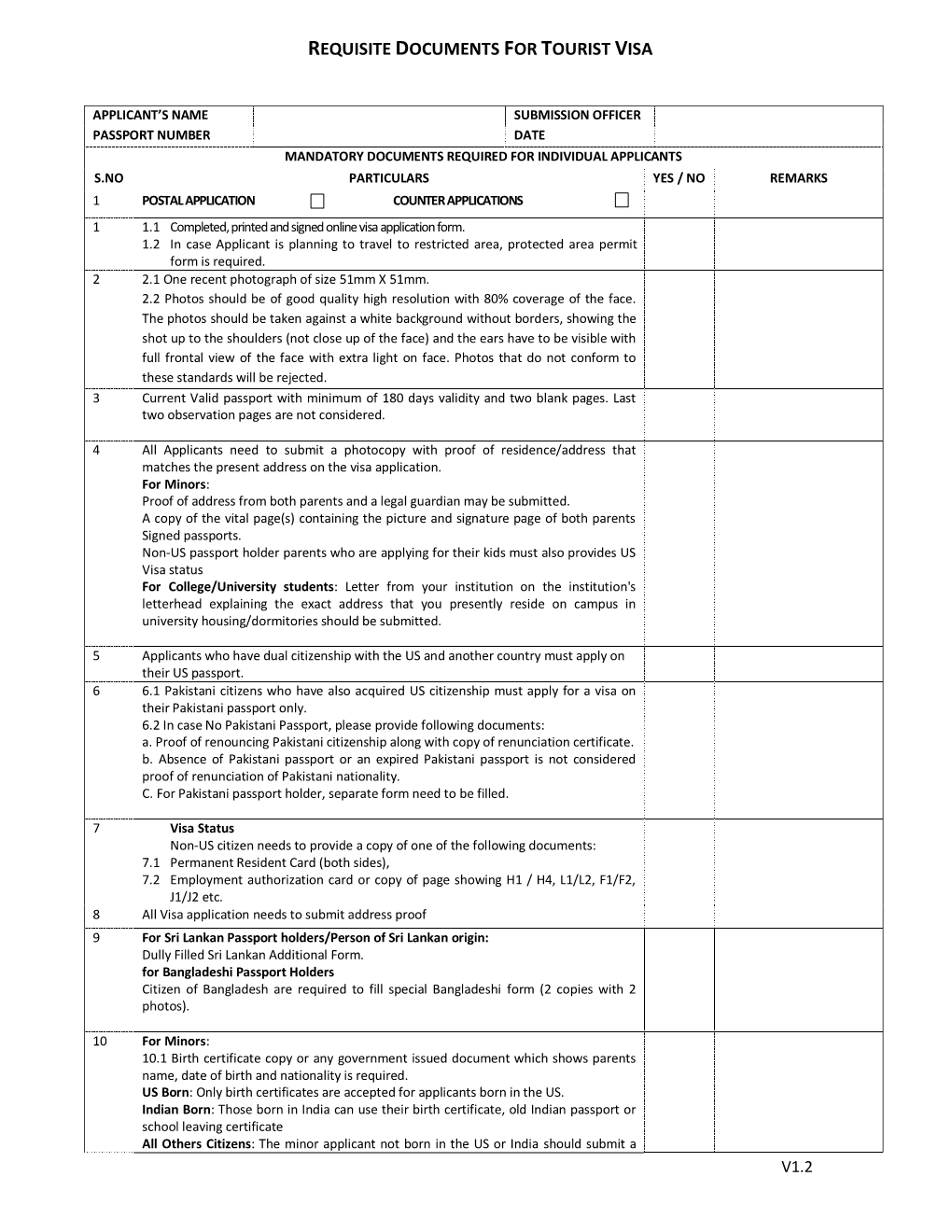 India Tourist Visa Check-List