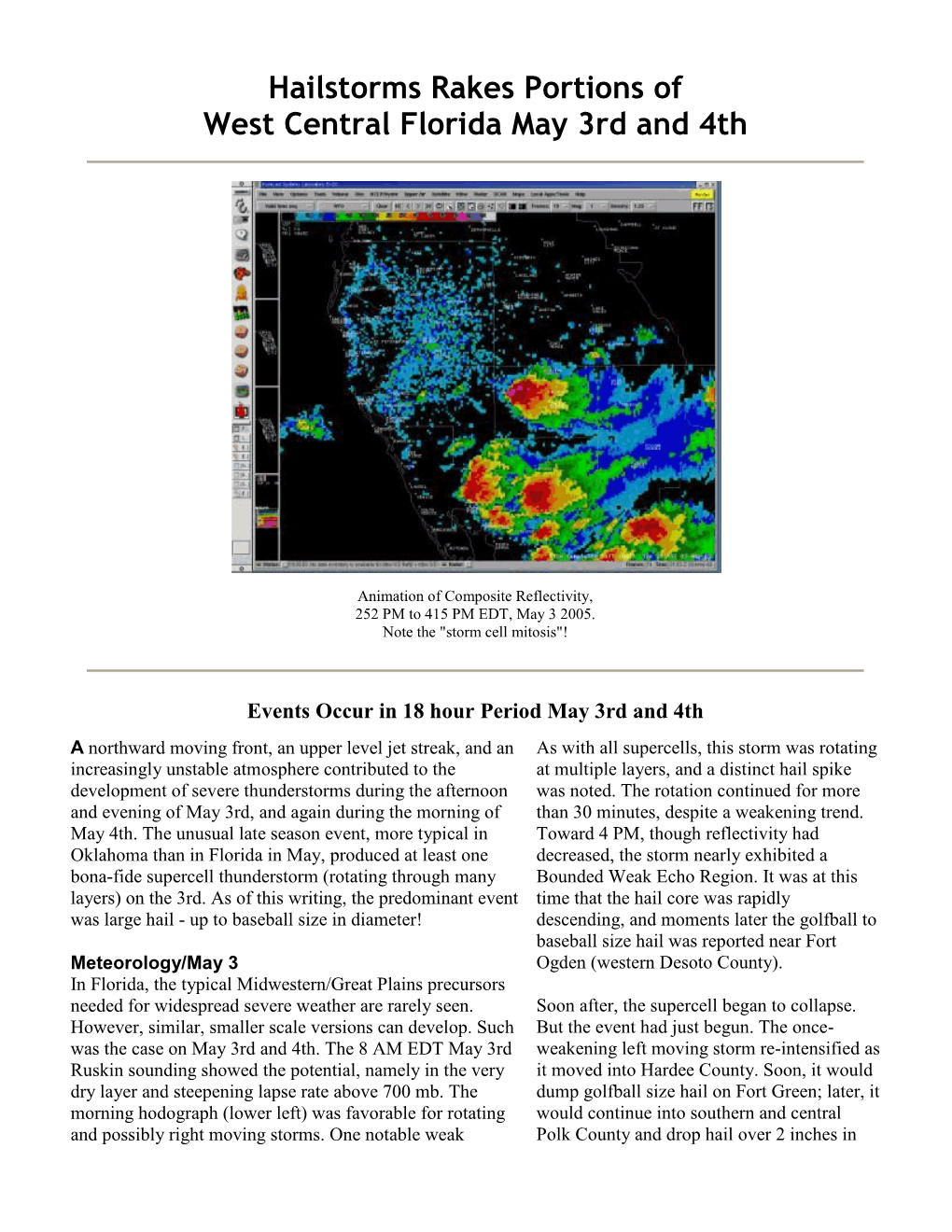 Hailstorms Rakes Portions of West Central Florida May 3Rd and 4Th