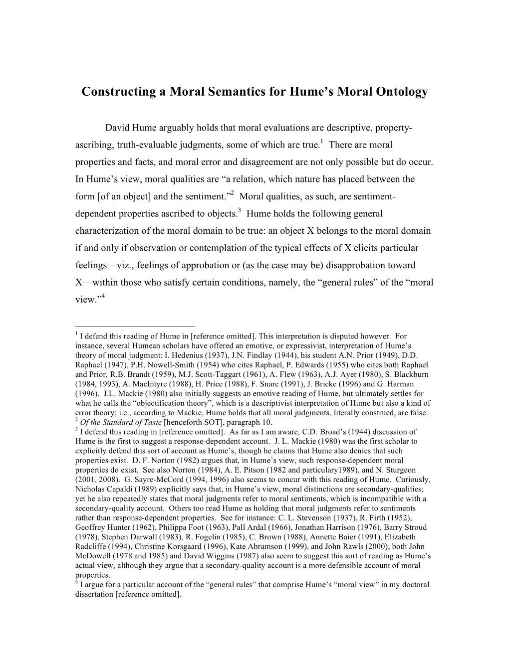 Constructing a Moral Semantics for Hume's Moral Ontology