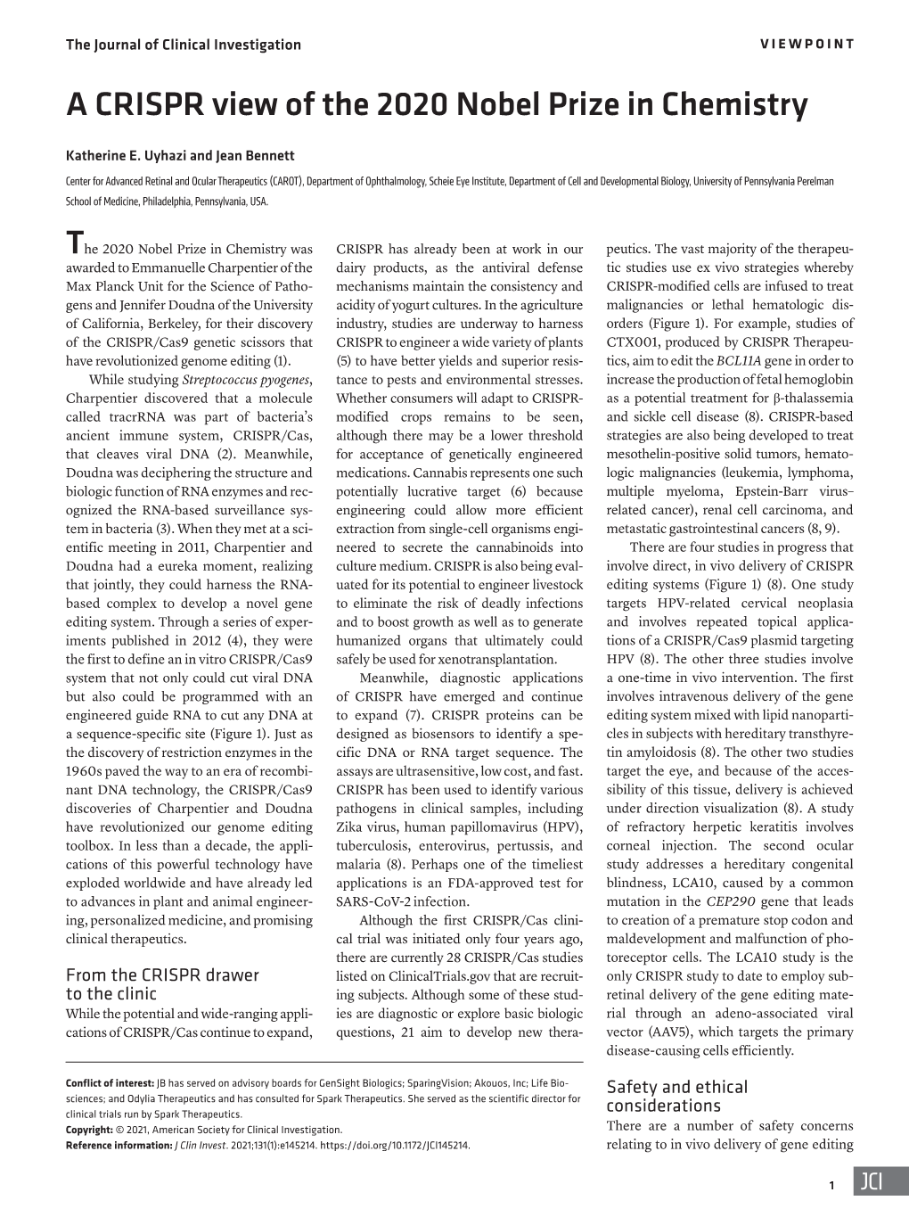 A CRISPR View of the 2020 Nobel Prize in Chemistry