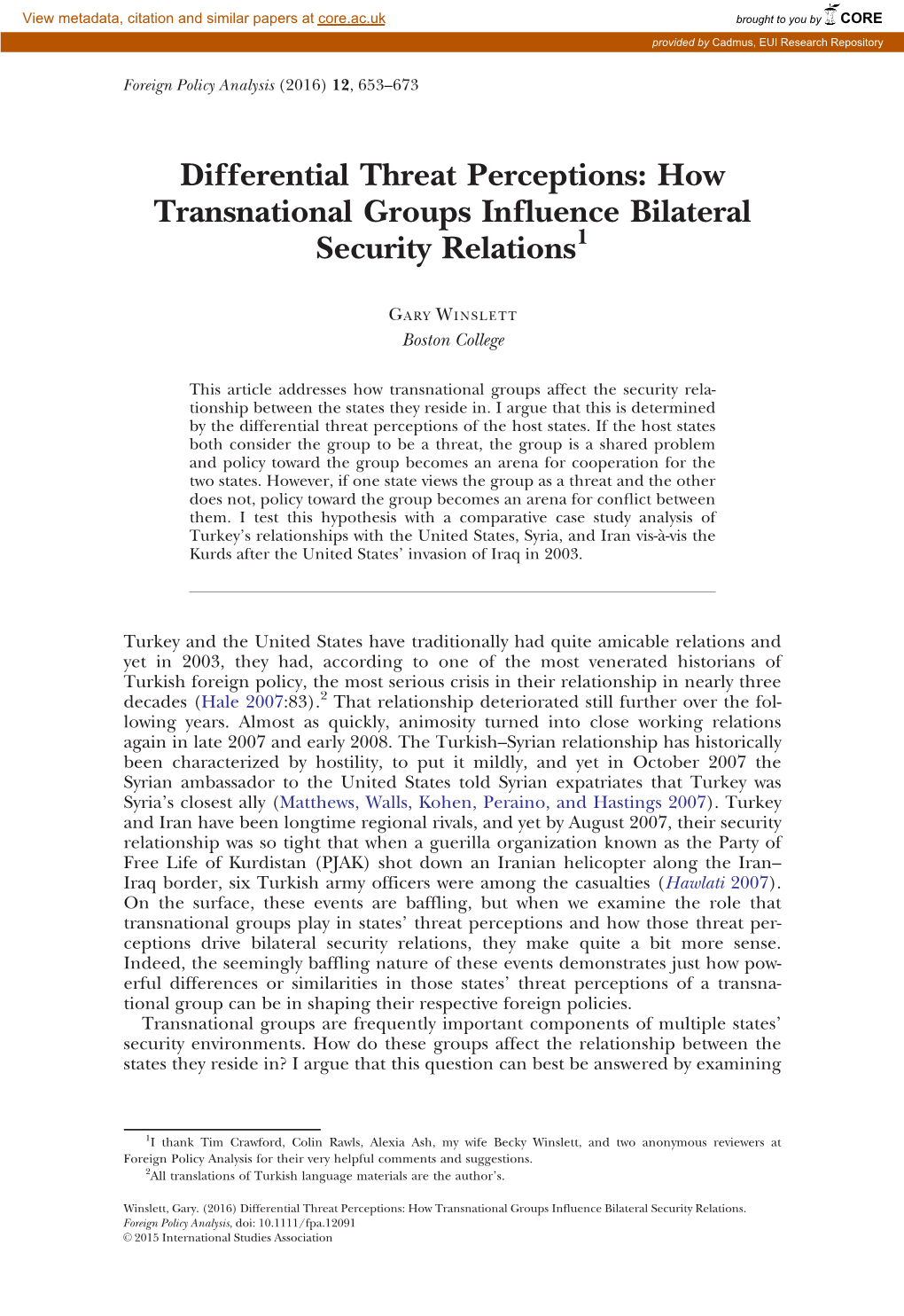 How Transnational Groups Influence Bilateral Security Relations1