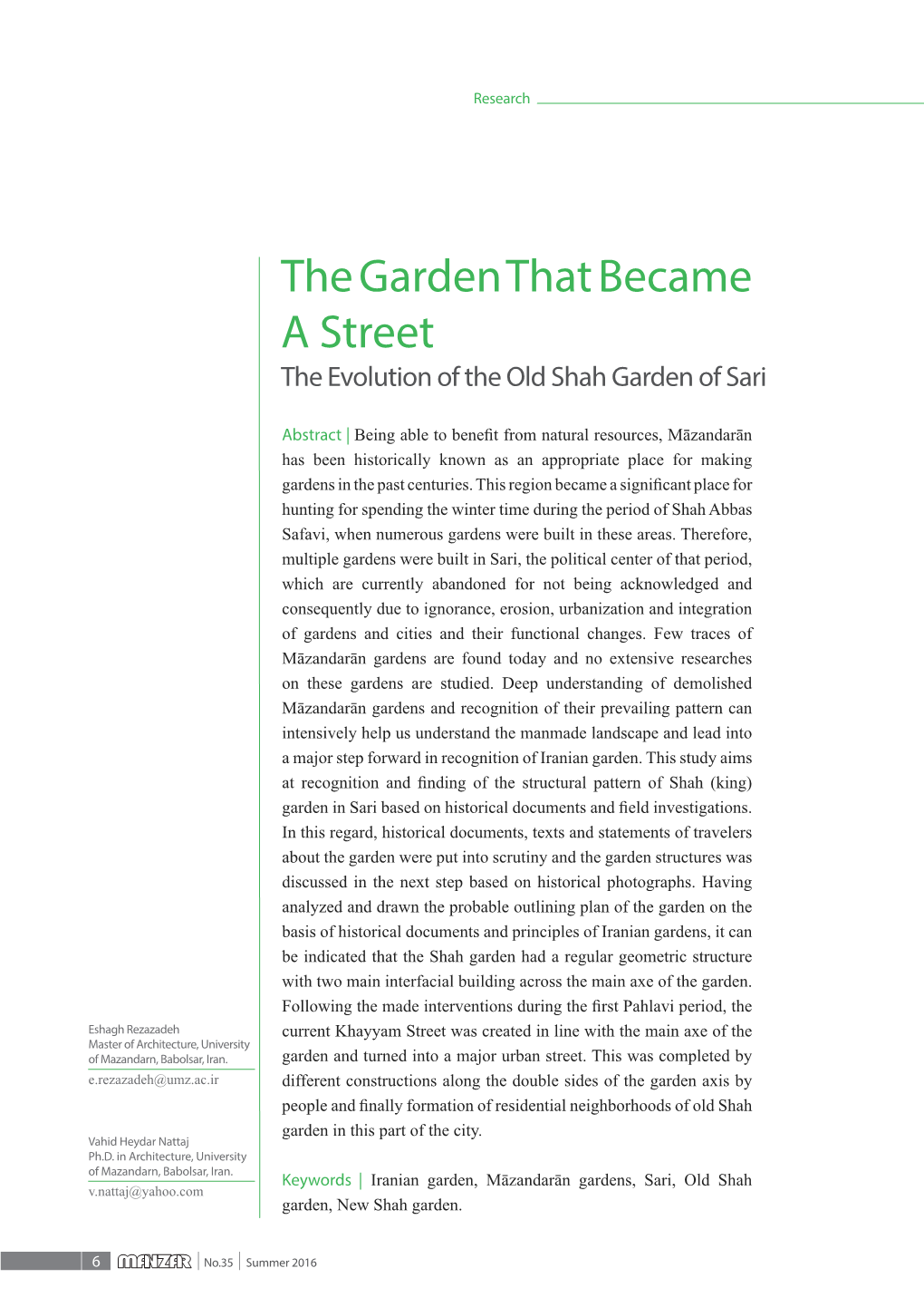The Garden That Became a Street the Evolution of the Old Shah Garden of Sari