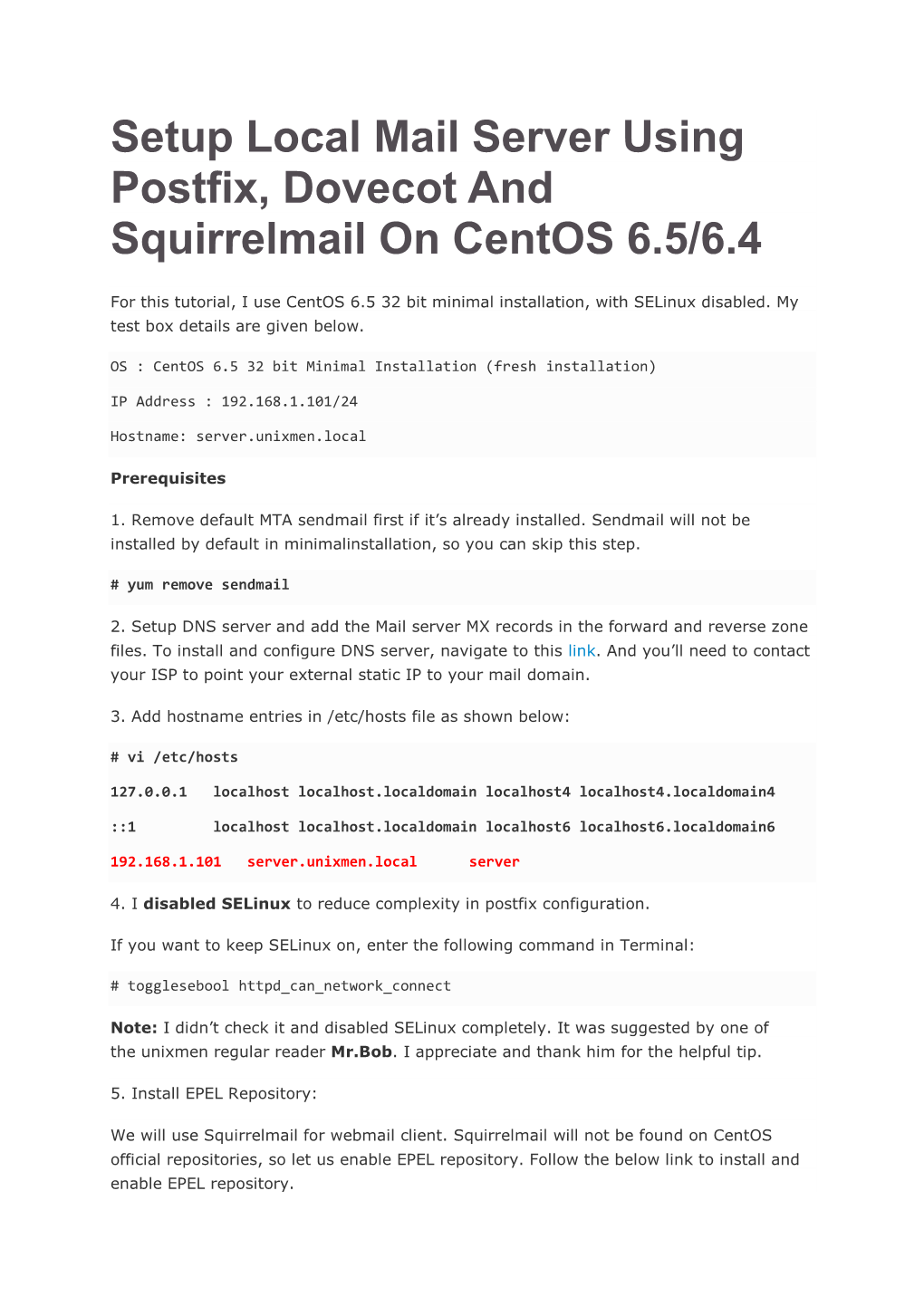 Setup Local Mail Server Using Postfix, Dovecot and Squirrelmail on Centos 6.5/6.4