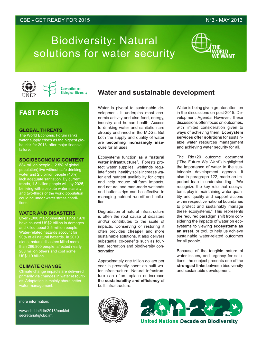 Biodiversity: Natural Solutions for Water Security, No.3, May 2013