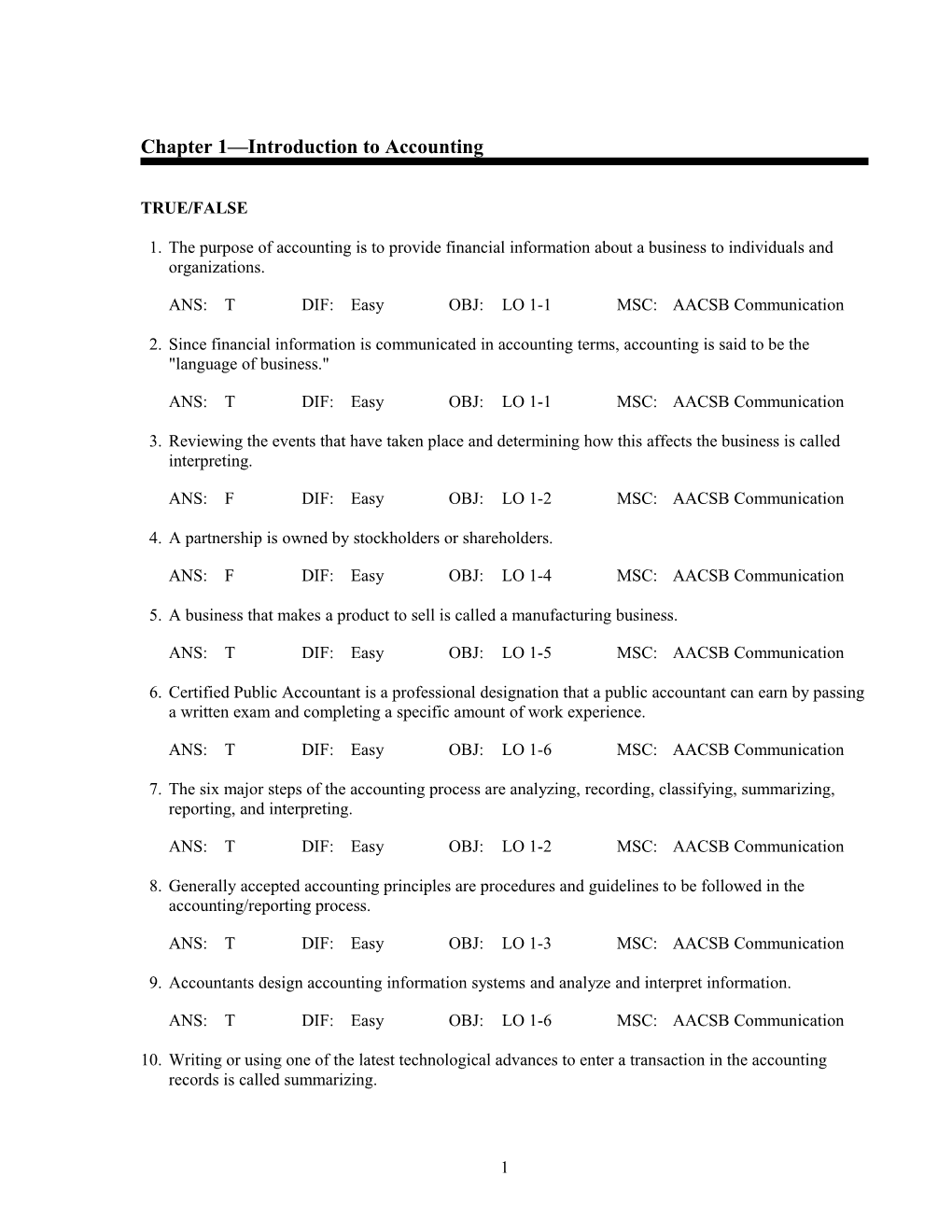 Chapter 1 Introduction to Accounting